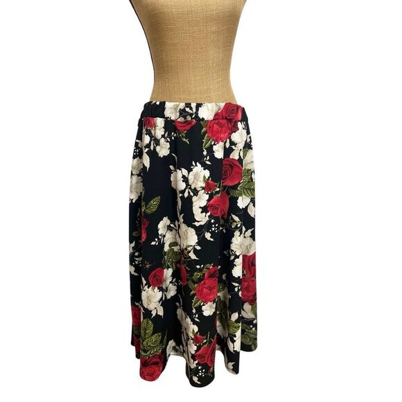 MOA USA Dresses & Skirts - MOA Collection A-Line Skirt Size 3X Crepe Floral Rose Pattern Black Tea Garden